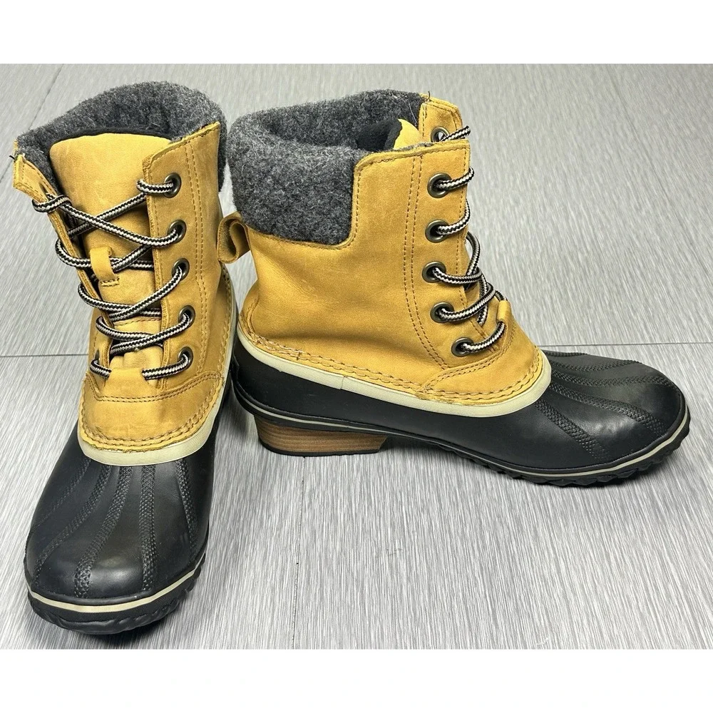 Sorel Slimpack Lace II Leather Women's Size‎ 9 Tan-Black Snow Boots (NL2348-286)